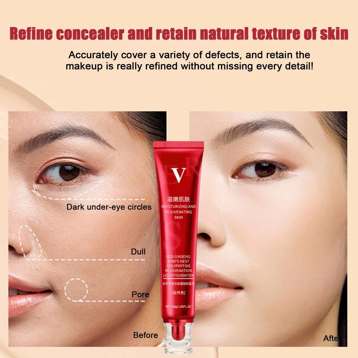 Red Ginseng Bird's Nest Polypeptide Foundation Liquid Oil Control Waterproof Makeup-free BB Cream